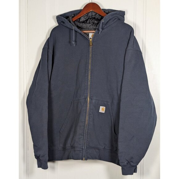 Carhartt Quilted Lined Hoodie Jacket Mens Sz 2XL XXL Blue Full Zip Workwear READ - Picture 1 of 4